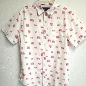 Men's RUGBY UNIVERSITY Button Up Pink Elephants Cotton Short Sleeve Shirt sz L